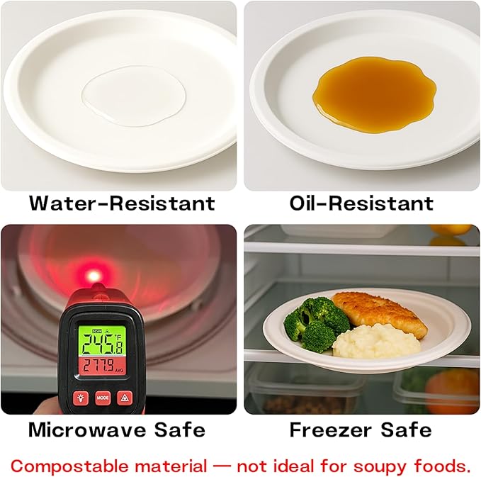10 Inch Compostable Paper Plates【White 150 Pack】, 100% Sugarcane Bagasse Large - Image 8