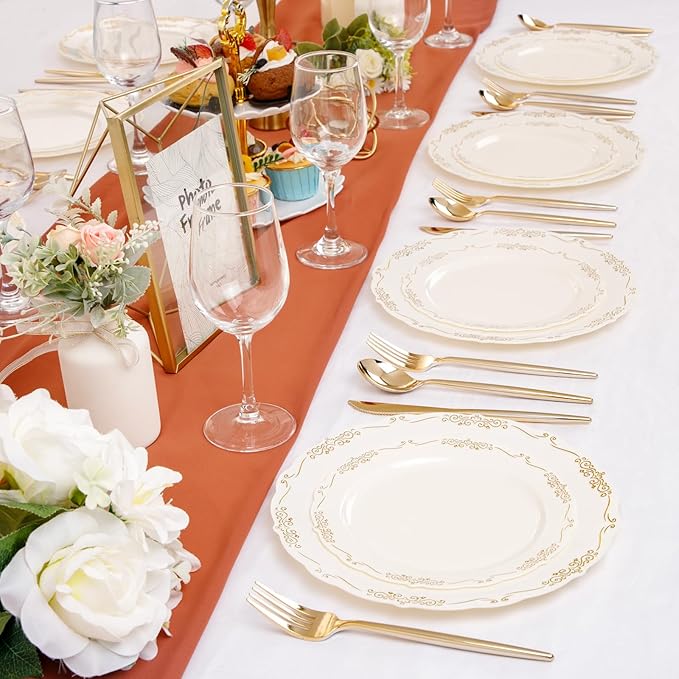 U-QE 100 PCS Ivory Plastic Plates - Image 9