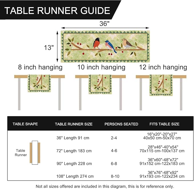 Seliem Summer Birds Tree Branches Table Runner, Cardinal Home Kitchen | Dining - Image 7