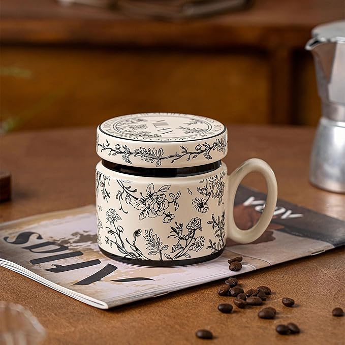12.9oz Ceramic Coffee Mug with Lid, Flower Patterned Porcelain Mug, Ceramic Tea - Image 6