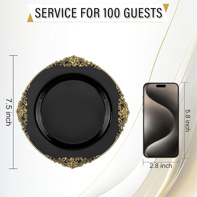 Nervure 100Pcs 7.5'' Black Plastic Plates, Disposable Plates - Image 9