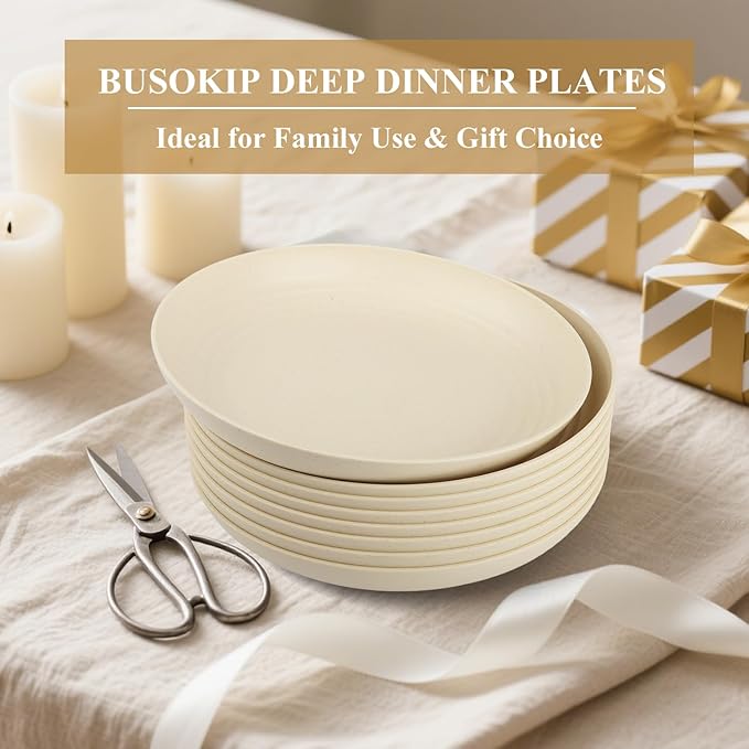 Deep Dinner Plates Set of 8, Wheat Straw Plate 9 Inch, Lightweight and - Image 8