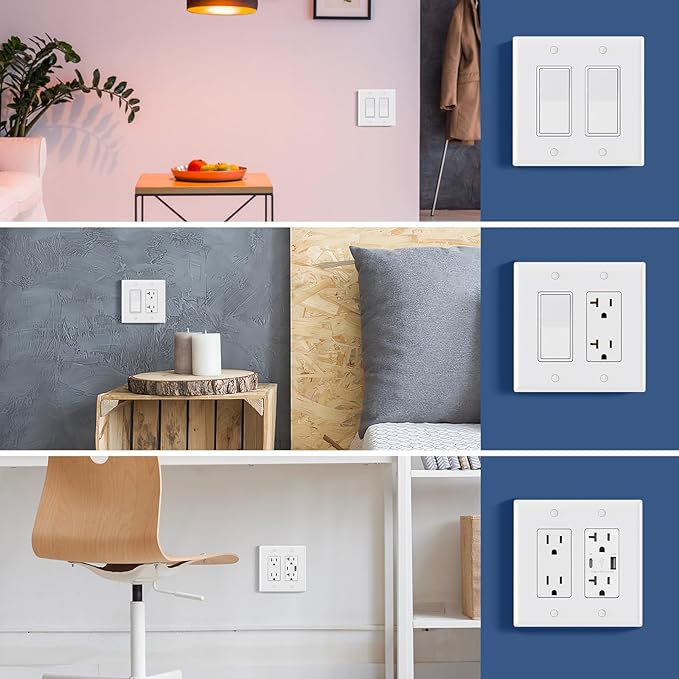 AIDA 2-Gang Decorative Wall Plates, 4.88" H x 4.94" L - Unbreakable Thermoplastic Faceplate Cover for Outlets and Switches, UL Listed - (4 Pack, Glossy White)