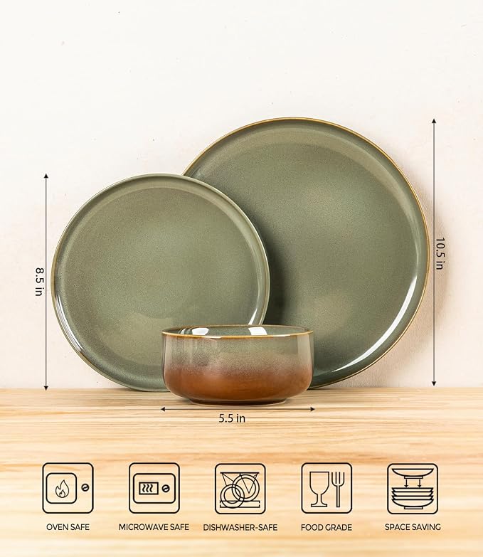 Ceramic Dinnerware Set for 4, 12-Piece Plates and Bowls Set | Handmade Reactive - Image 8