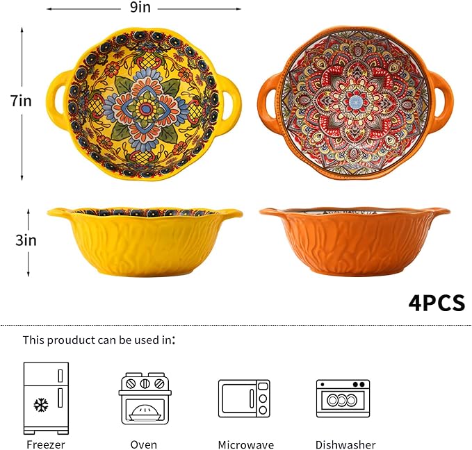 XKXKKE 4 Pack Boho Ceramic Serving Bowls - Image 6