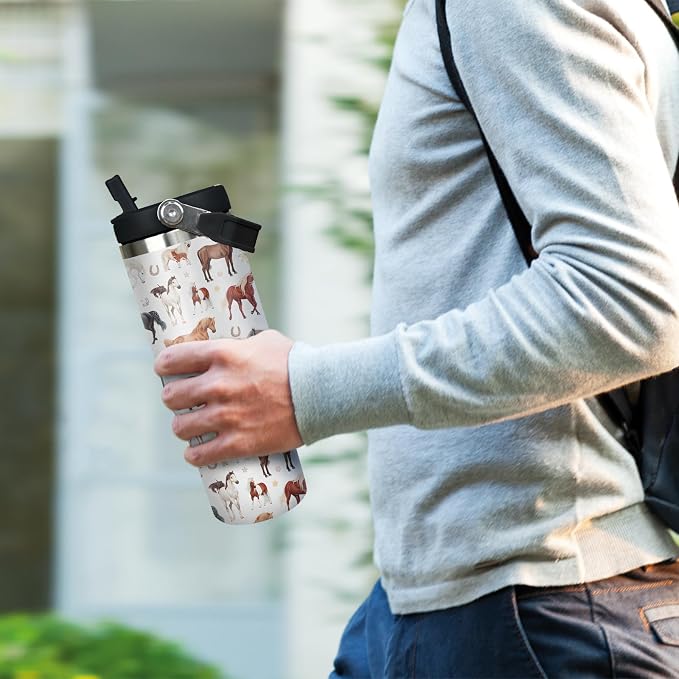 30 oz Horse Tumbler with Handle and Flip Straw, Vacuum Insulated Water Bottle - Image 7