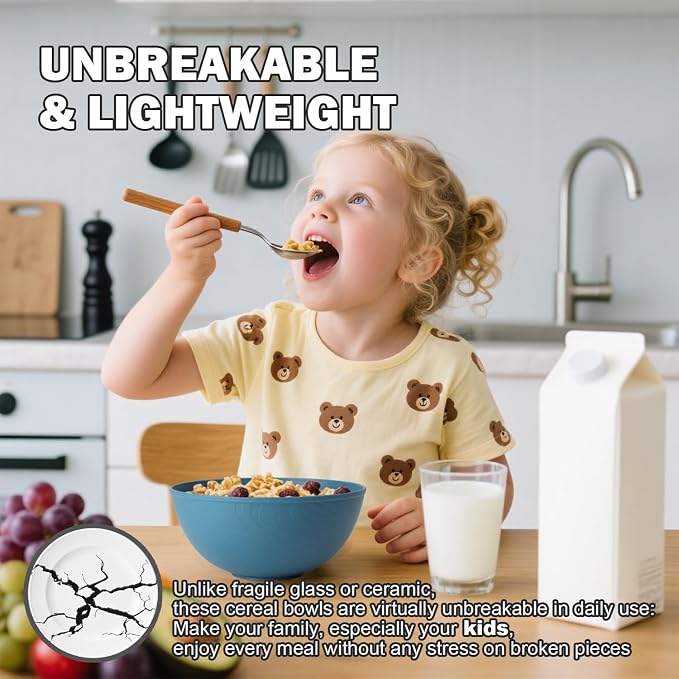 Unbreakable Large Cereal Bowls 40 OZ, Wheat Straw Bowls Set of 6, Alternative - Image 8