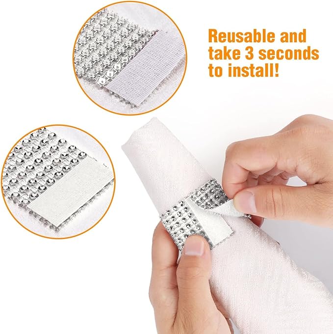 Rhinestone Napkin Rings 300pcs, Wedding Diamond Bling Crystal Napkin Rings - Image 5