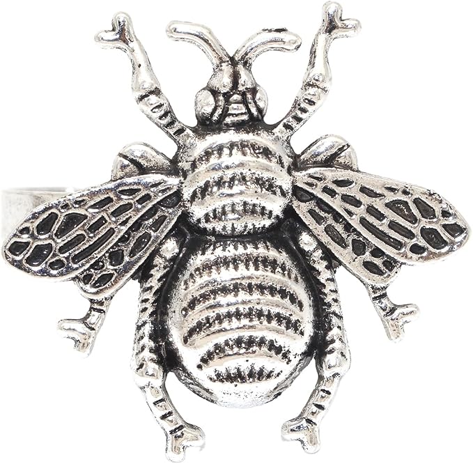 Bee Napkin Rings Set of 12 Antique Silver Metal Bumblebee Napkin Holders - Image 8