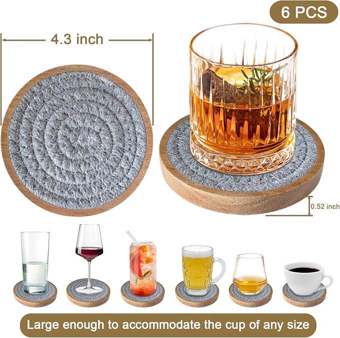 Eykao 6 Pack Coasters for Drinks Absorbent, 4.3 inches Cute Coasters for Kitchen - Image 6