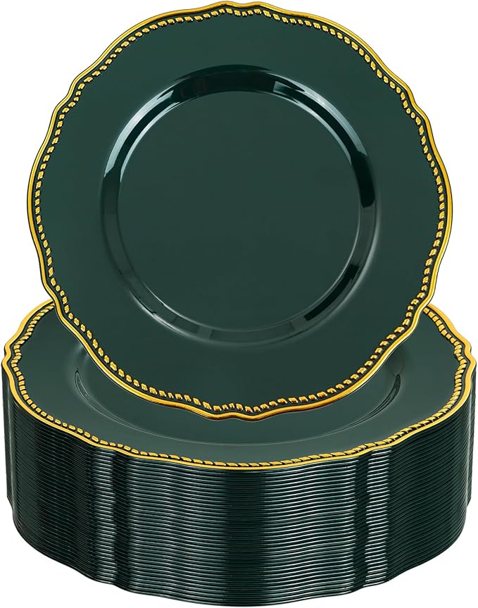 60 Pcs Green Gold Dessert Plates - Image 8