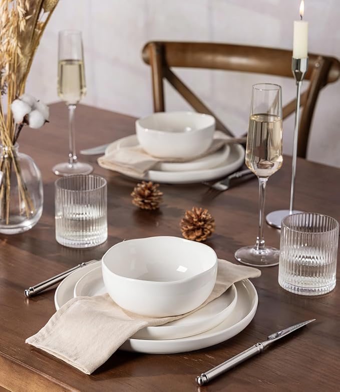 Ceramic Dinnerware Set for 4, 12-Piece Plates and Bowls Set | Handmade Reactive - Image 6