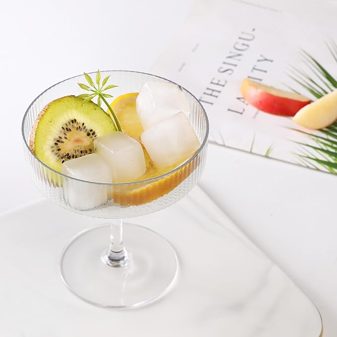 Montex Ribbed Coupe Glasses Set of 6, 10 oz Crystal Espresso Martini Glasses - Image 7