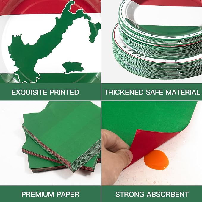 180Pcs Italian Flag Plates and Napkins Party Supplies, Serves 60 | Disposable - Image 7