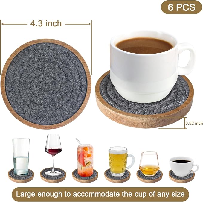 Eykao 6 Pack Coasters for Drinks Absorbent, 4.3 inches Cork Coasters for Coffee - Image 6