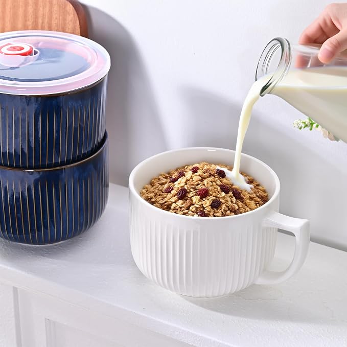Ceramic Soup Bowl with Handle, Extra Large 38oz Ramen Bowl with Lid, Jumbo Soup - Image 9