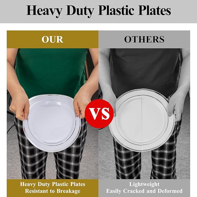 100Pcs Silver Rim Plastic Dinner Plates, 10.25 Inch | Heavy Duty Disposable - Image 8