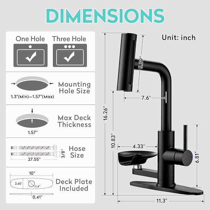 Waterfall Kitchen Faucet with Pull Down Sprayer & Glass Rinser | 4 Adjustable - Image 7