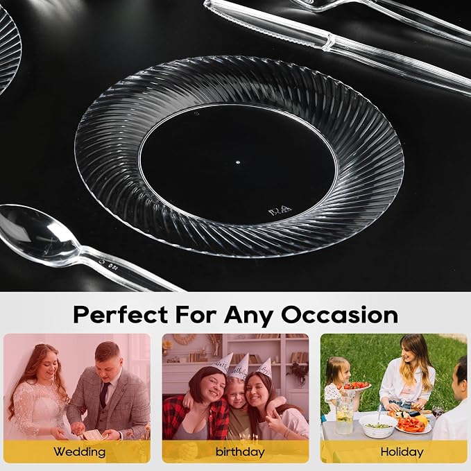 FOCUSLINE 10 Inch Clear Plastic Plates, Premium Hard Plastic - Image 7