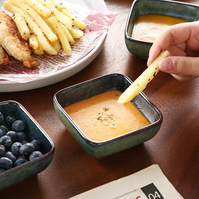 vancasso Stern 6 Oz Dipping Bowls, 3.7 Inches Ceramic Soy Sauce Dish, Square - Image 7