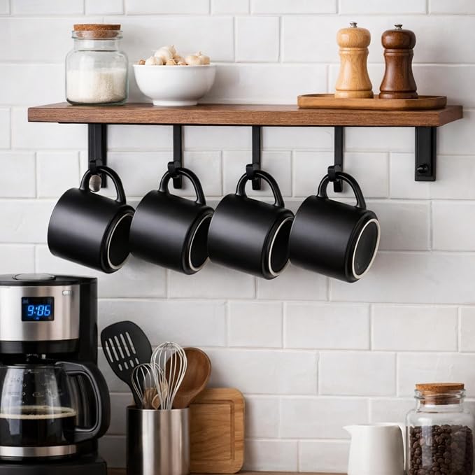 GBhome 14 OZ Coffee Mugs Set of 6, Stackable Matte Black Coffee Cups Set | - Image 8