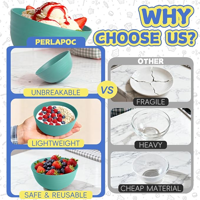 Wheat Straw Bowls 10 OZ, Unbreakable Ice Cream Bowls Set of 6, Reusable Mini - Image 7