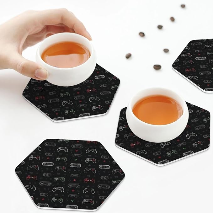 Retro Video Game for Leather Coasters Set of 4, Tabletop Protection Drink - Image 8