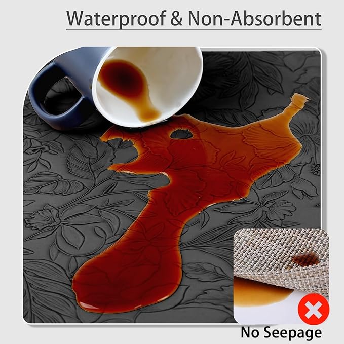 SolaraDawn Faux Leather Table Placemats Set of 6, Washable, Wipeable & Heat-Resistant Table Mats, Waterproof Dining Place Mats with Embossed Texture for Kitchen & Dining, Black, 17" ร 12"