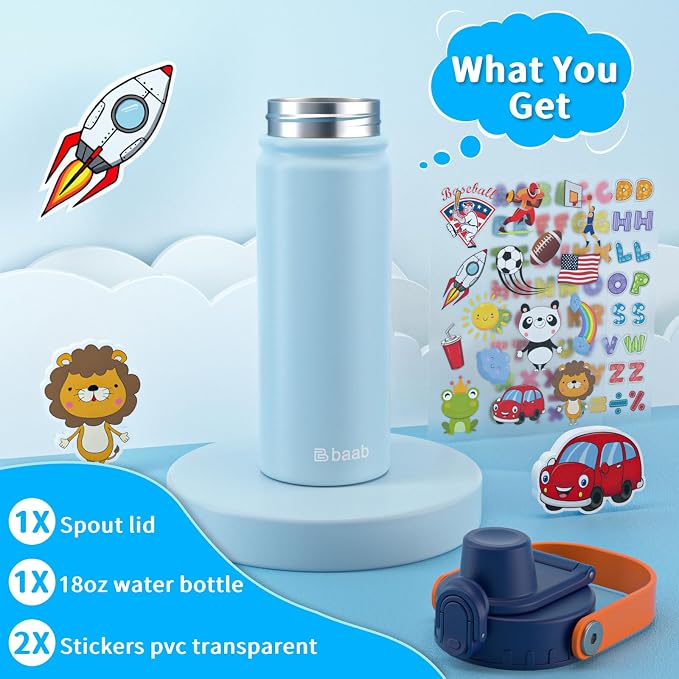 baab 18oz Kids Insulated Water Bottle 18/8 Stainless Steel Kids Cup 1 Pack | - Image 7