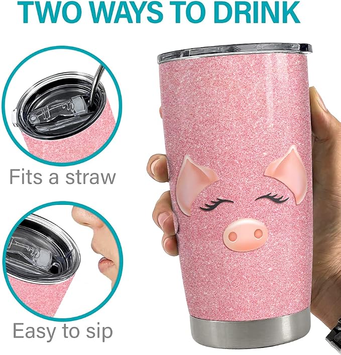 SANDJEST Pig Tumbler Glitter 20oz Tumblers - Image 6