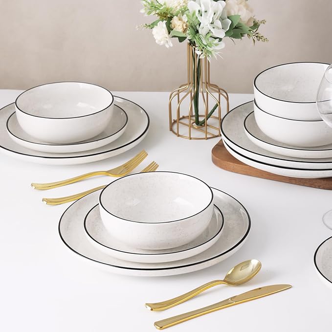 Plates and Bowls Sets for 4, 12 Pieces Ceramic Dish set, Modern Design Plate - Image 7