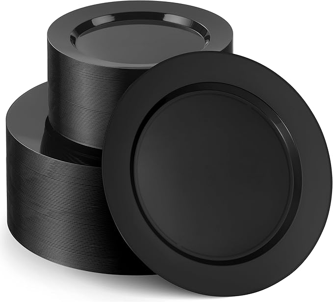 100 Black Plastic Plates Set, Elegant Fancy Heavy Duty Disposable Plates - Image 6