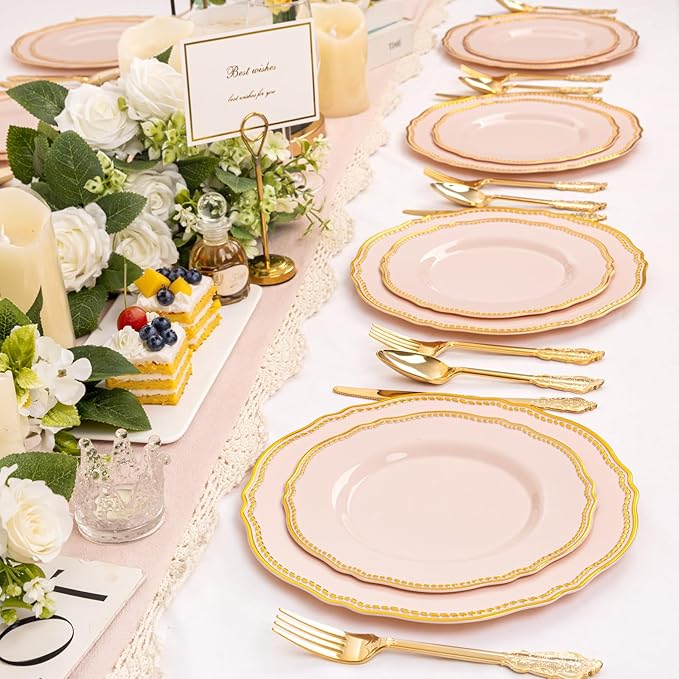 60 Pcs Pink Gold Dessert Plates - Image 9