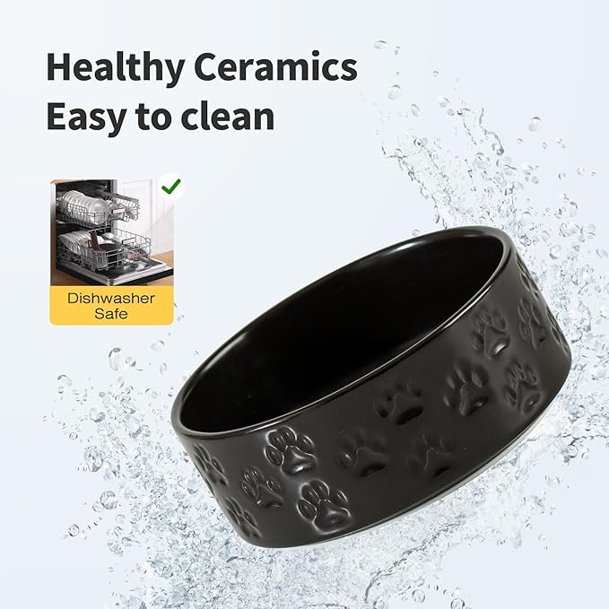 Elevated Ceramic Dog Bowls 2 Pack, 5.1" Individual Dog Bowl with 2 Fixed Height Stand, 1.6 Cup Food and Water Bowls for Toy Breed, Small-Breed Puppy (Double Bowls + Double Stands - Black, 5.1 inch)