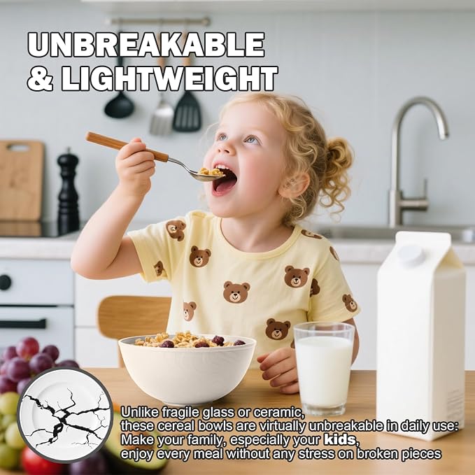 Unbreakable Wheat Straw Kitchen Cereal Bowl 40 OZ, Microwave & Dishwasher Safe - Image 8