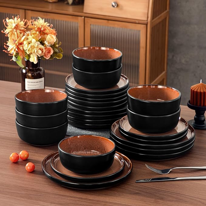 vancasso Plates and Bowls Sets, 24 Pieces Stoneware Dinnerware Sets - Image 9