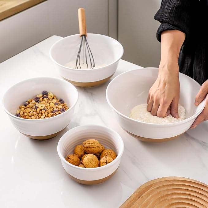 HASENSE Ceramic Serving Bowls Set of 4, 2.1/1.5/1.0/0.5 Qt White & Terracotta - Image 7
