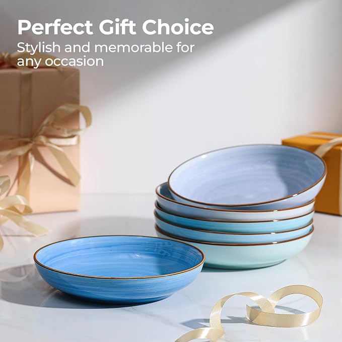 Y YHY 8.5'' Pasta Bowls Set of 6, 30 oz Ceramic Shallow Salad Bowls, Large - Image 7