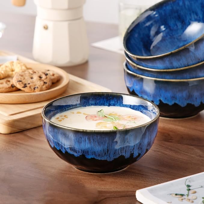 vancasso Starry 24oz Bowls for Soup, Ceramic Blue bowls Set of 4 | Deep Bowls - Image 9