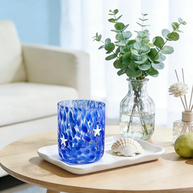 Whaline 2Pcs Ocean Icon Juice Glass 14 Oz Wine Glass White Dark Blue Seashell - Image 7