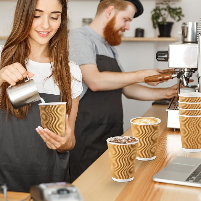SIUQ 150 Pack 12 oz Disposable Coffee Cups, Insulated Corrugated Paper Cups | - Image 8