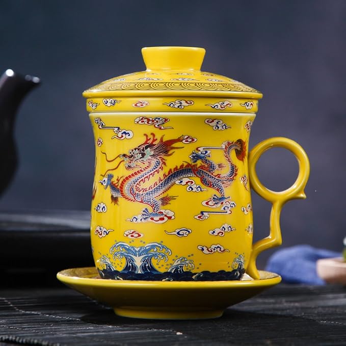 Porcelain Tea Cup with Infuser Lid and Saucer Sets - Image 7