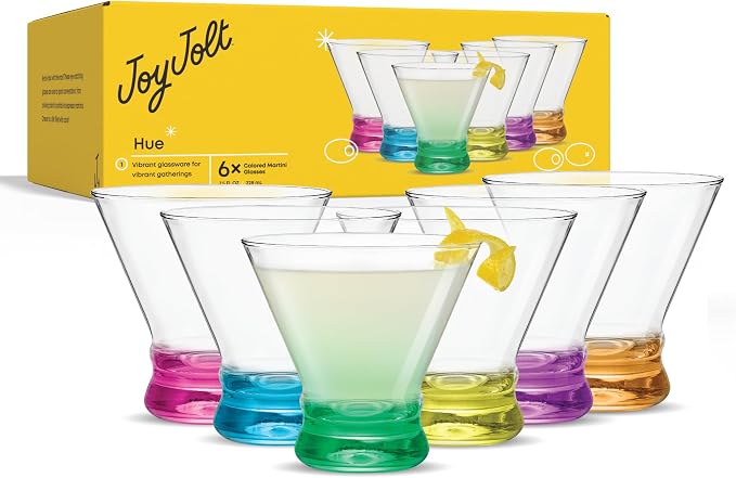 JoyJolt Hue 7.5oz Martini Glasses, Cocktail Glassware Set of 6, Colored Glass - Image 8
