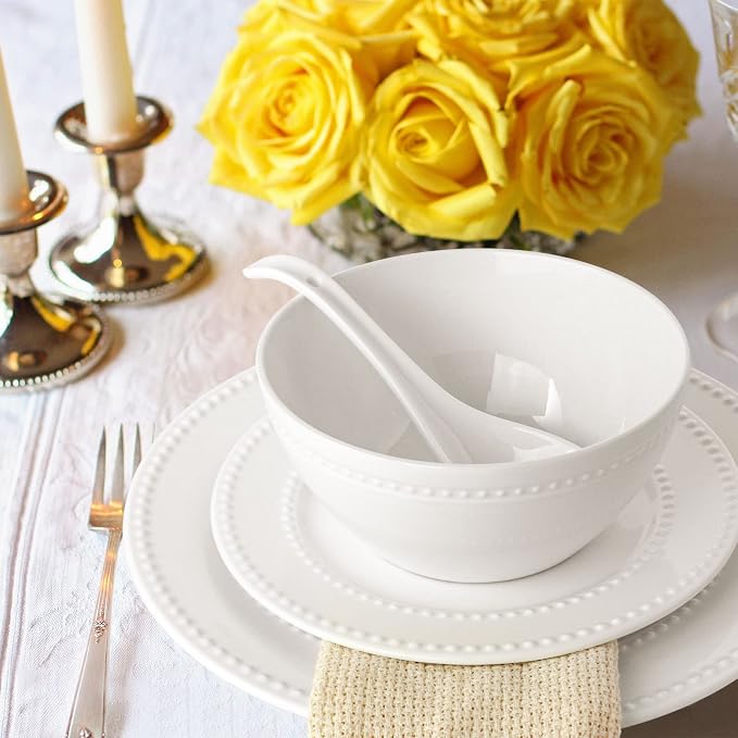 Dinner Plates Set of 4, 10.5 inch White Ceramic Plates, Embossed Salad Plates - Image 8