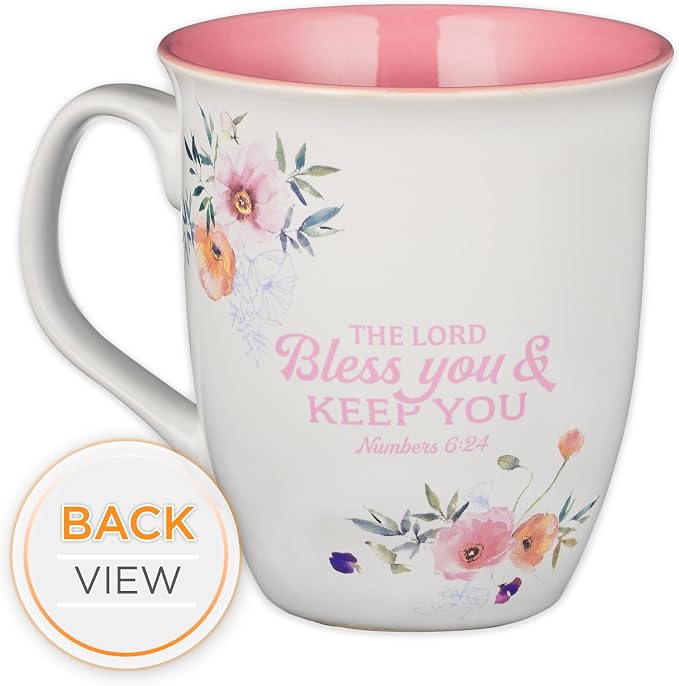 Christian Art Gifts White and Pink Floral Ceramic Coffee Mug – 14 oz. Lead & - Image 6
