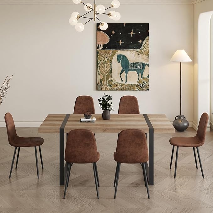 7 Piece Dining Table Set,Dinner Table Set for 6,71'' Kitchen Table and Suede Nap Fabic Chairs Set of 6,6 Chair Dining Table Set for Kitchen Dining Room