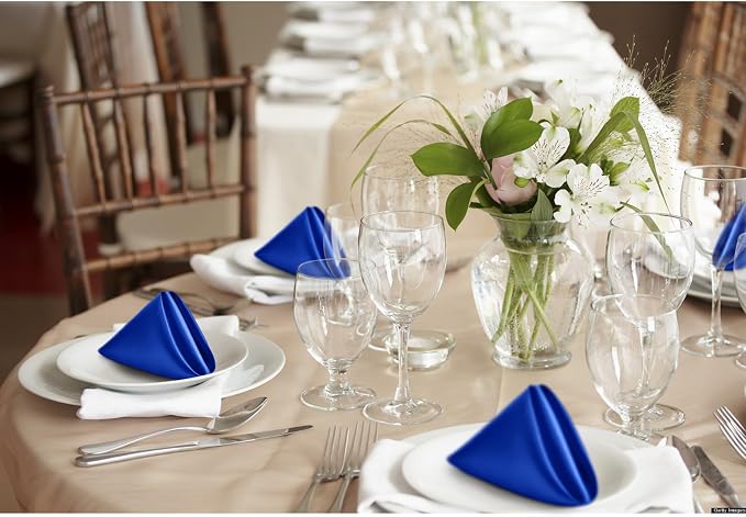 P Pothuiny 12 Pcs Royal Blue Satin Napkins 17 x 17 in, Satin Cloth Napkins | - Image 7
