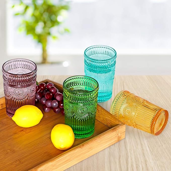 MDLUU Colored Glassware, Embossed Water Glasses, Colored Tumblers Glass - Image 7