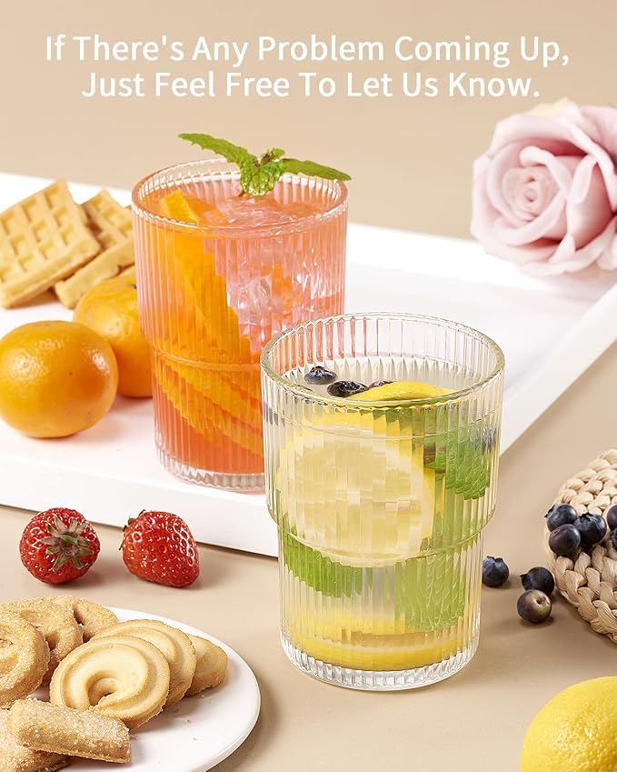 6PCS Ribbed Drinking Glasses, 14Oz Stackable Glass Cup Set - Image 7