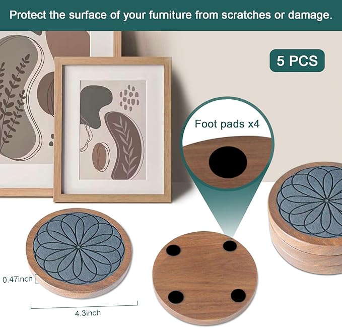 5 Pack Wood Coasters for Drinks, Minacun Absorbent Coaster Set, Drinks Coasters - Image 6